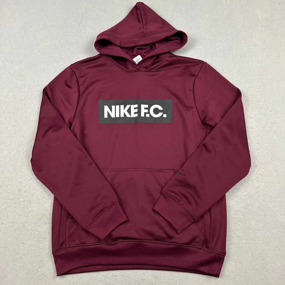 Nike FC Hoodie Men Medium Maroon Soccer Pullover Spell Out Sweatshirt M
